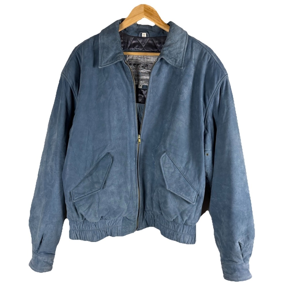 Vintage Sawyer of Napa‎  blue suede bomber jacket with quilted lining Viscose. M